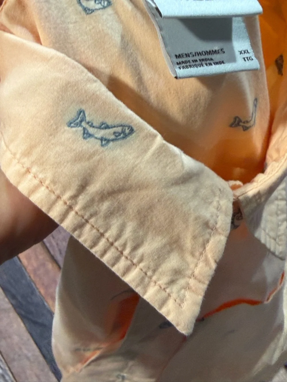 The North Face Peach Colored Button Down Fish Design Short Sleeve Shirt